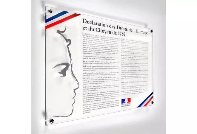 Plaque des "Plaque Déclaration des droits de l'Homme" de 1789 en PLEXI