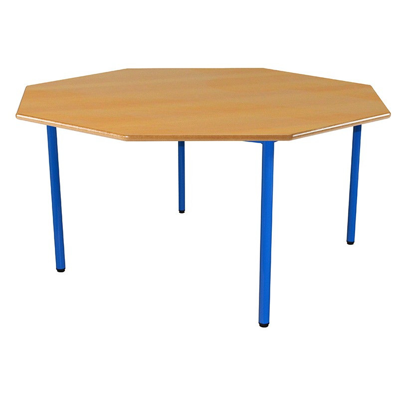 Table octogonale avec 4 pieds en acier, plateau en mélaminé ou en stratifié