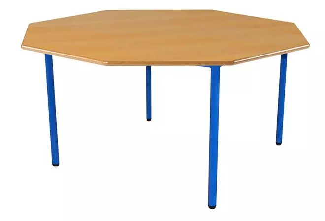 Table octogonale avec 4 pieds en acier, plateau en mélaminé ou en stratifié
