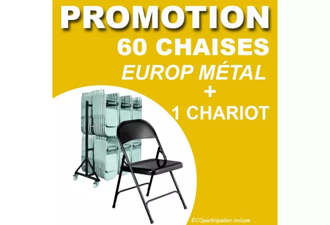 Promotion ! 60 chaises en métal avec 1 chariot de transport