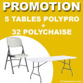 Promo, lot de 5 tables polypro et 32 chaises polypro