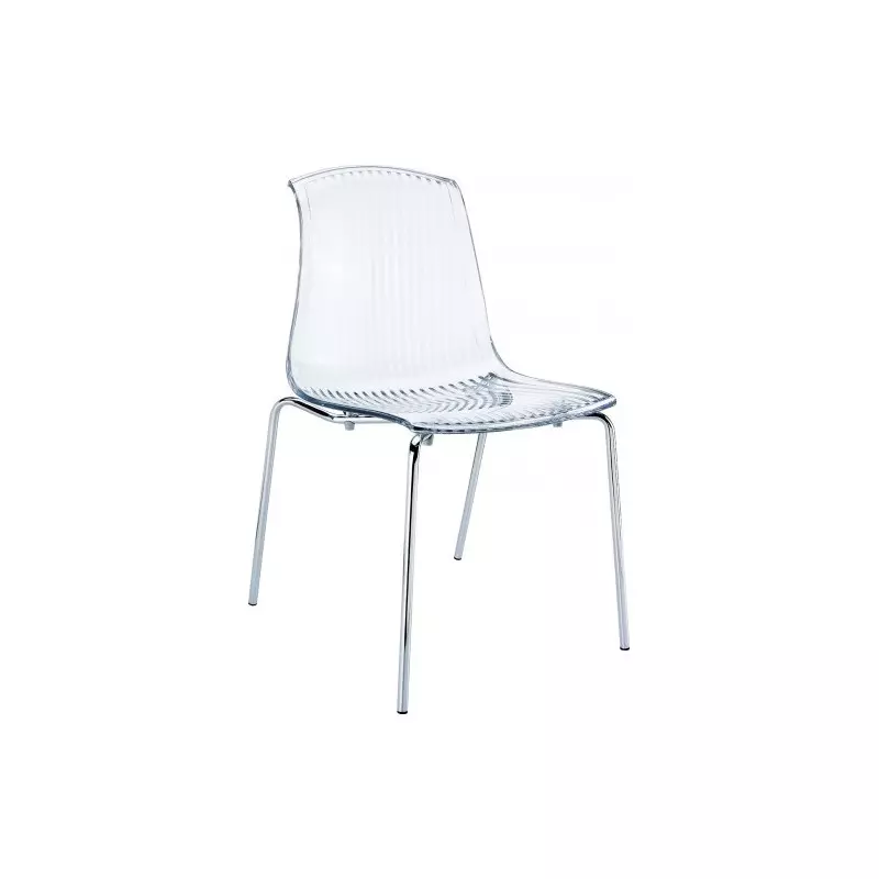 Chaise transparente avec piétement en acier chromé