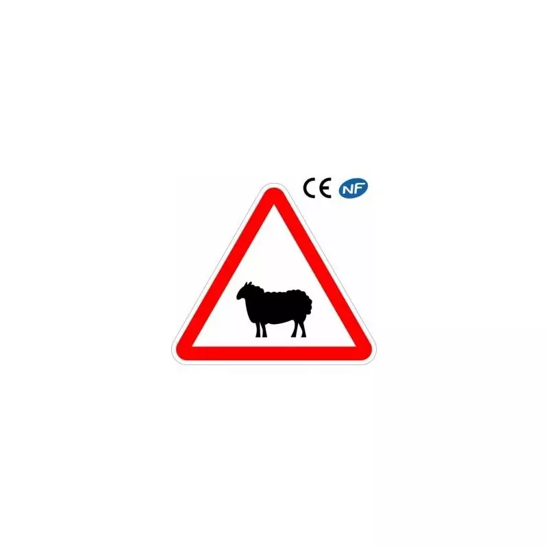 Panneau de signalisation traversée d'animaux domestiques comme le mouton (A15a2)