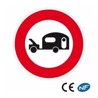Panneau routier interdit aux véhicules tractant une caravane (B9i)