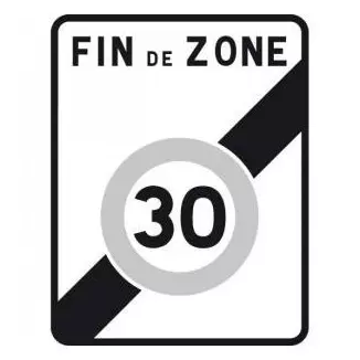Panneau code de la route indiquant une fin de zone à 30 km/h