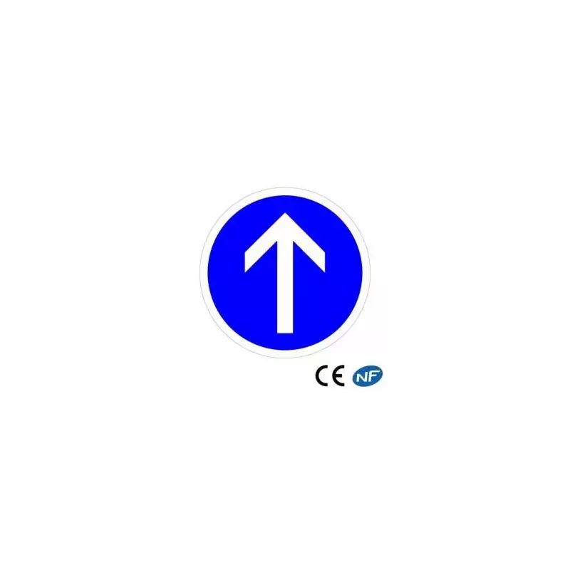 Panneau d'obligation d'aller tout droit en aluminium sur fond bleu (B21b)