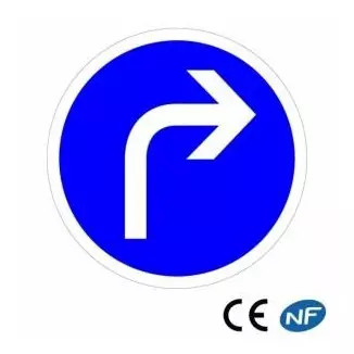 Panneau code de la route indiquant une obligation de tourner à droite conforme aux normes