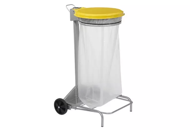 Support sac poubelle tri sélectif pour sac 50 l ou 110 l couvercle jaune