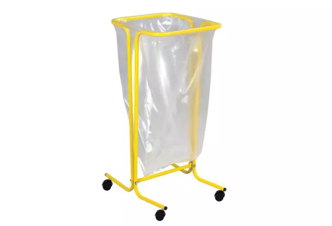 Support sac poubelle jaune à roulettes pour tri sélectif possible