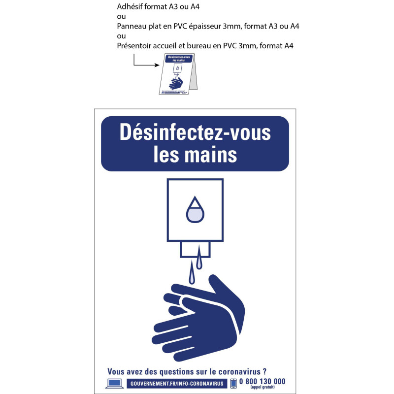 Cartello Segnaletico Obbligo Disinfezione Mani - 230 Mm, PVC 1,5 Mm - Fabbricazione Francese