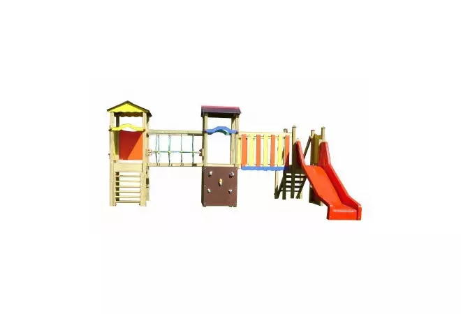 Structure de jeux en bois de plein air avec toboggan et mur d'escalade - 2 à 6 ans