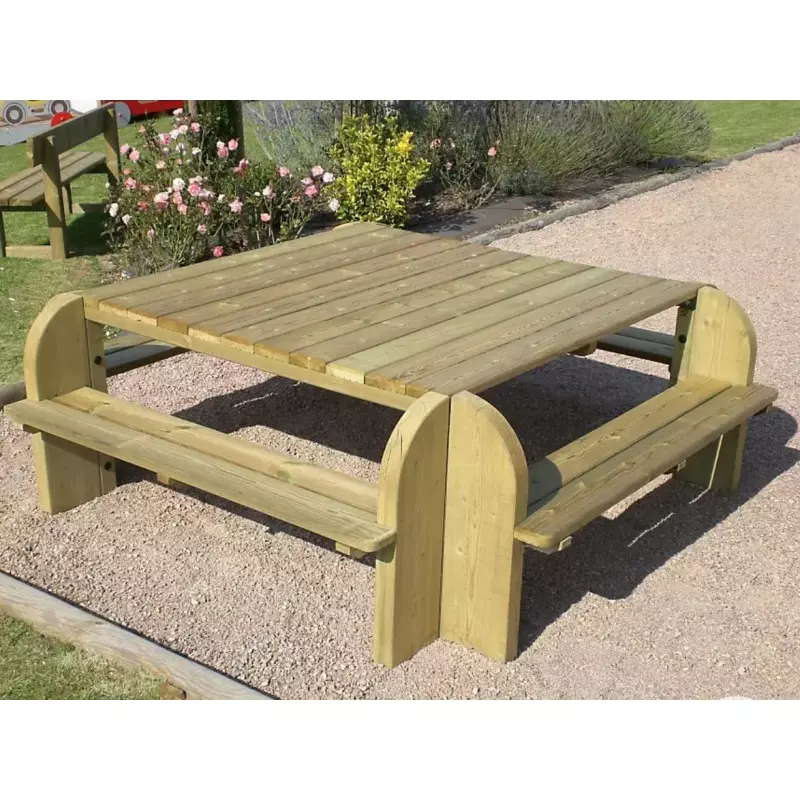 Table pique-nique carrée 8 places en bois traité autoclave