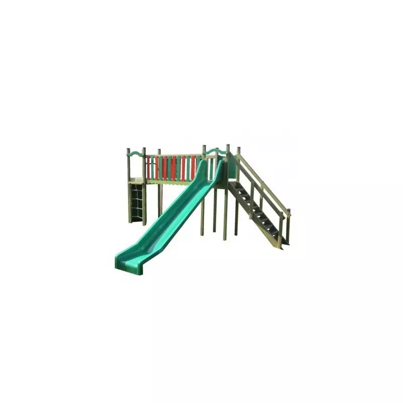 Structure de jeux pour les enfants de 3 à 8 ans, barre pompiers, toboggan et filet de grimpe