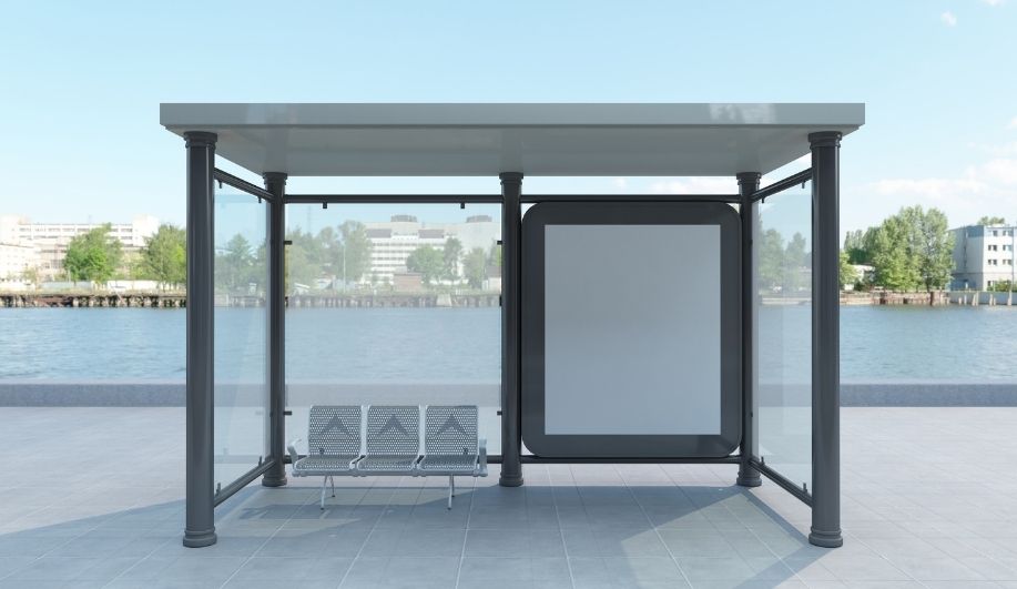 abribus en métal avec sièges intégrés