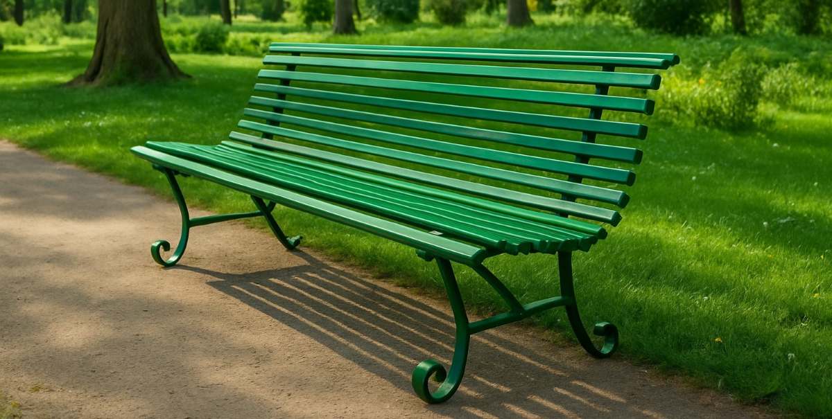 banc acier vert dans un parc urbain