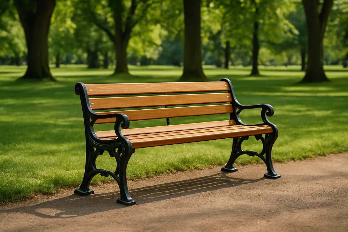 banc de jardin fonte et bois installé dans un parc public