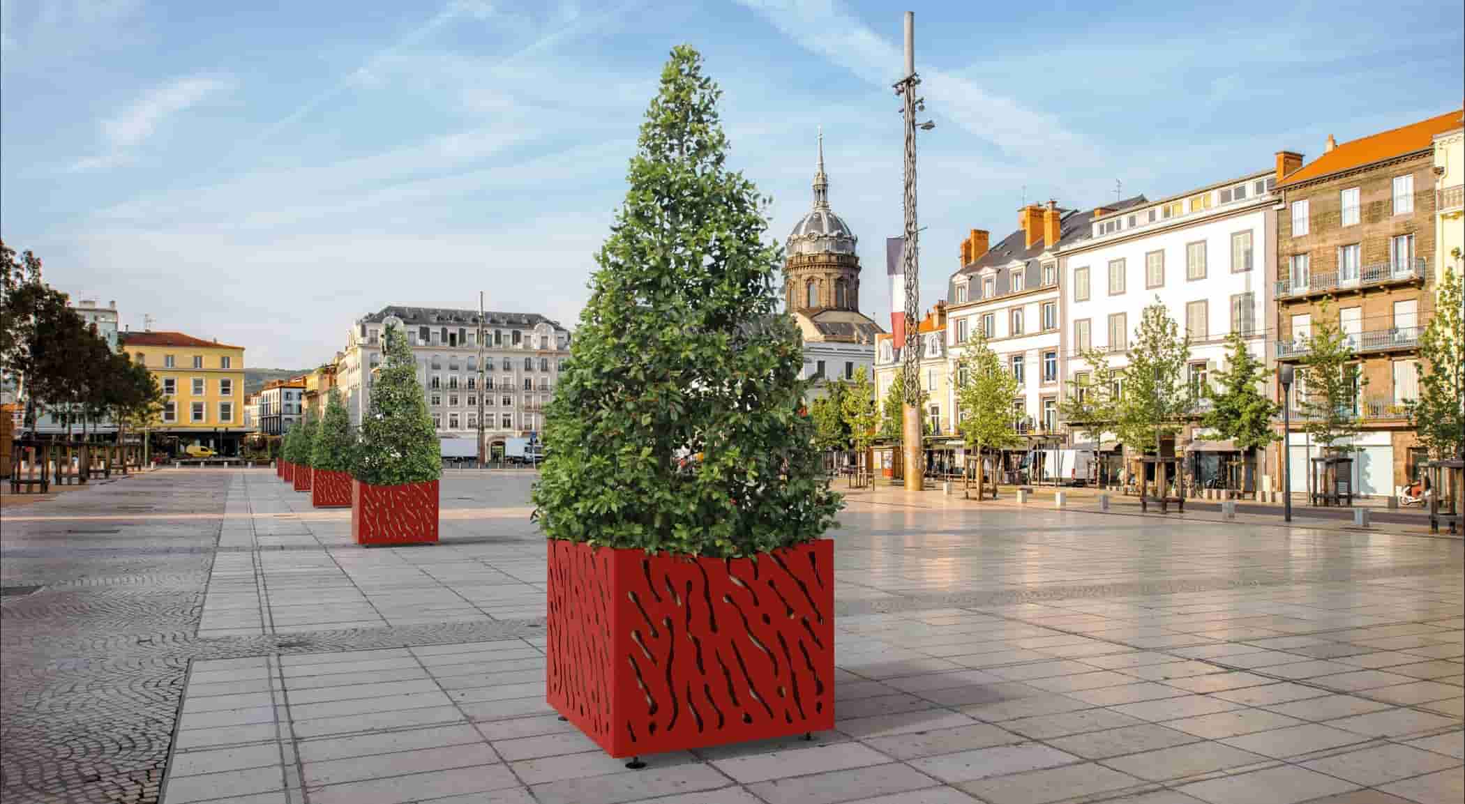 mobilier urbain jardinière installé sur une place publique