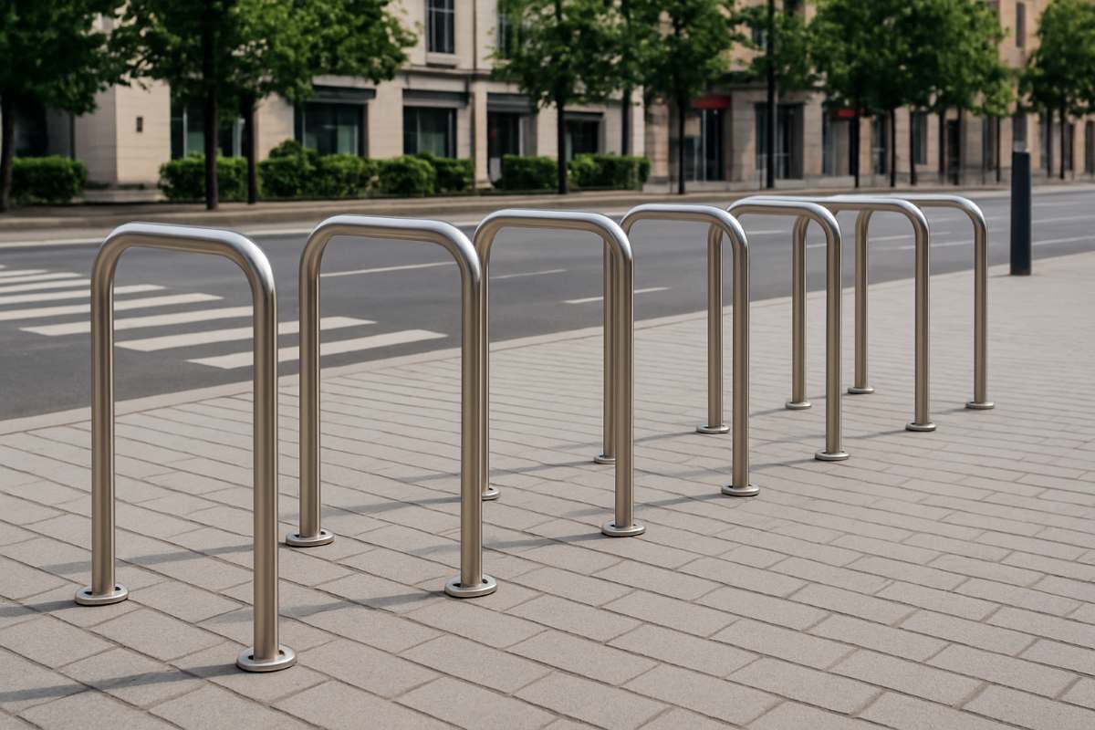 support vélos en inox installé dans une rue