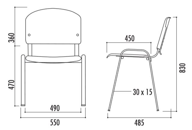 Dessin technique et dimensions de la chaise Iso Comfort Bois - DMC Direct