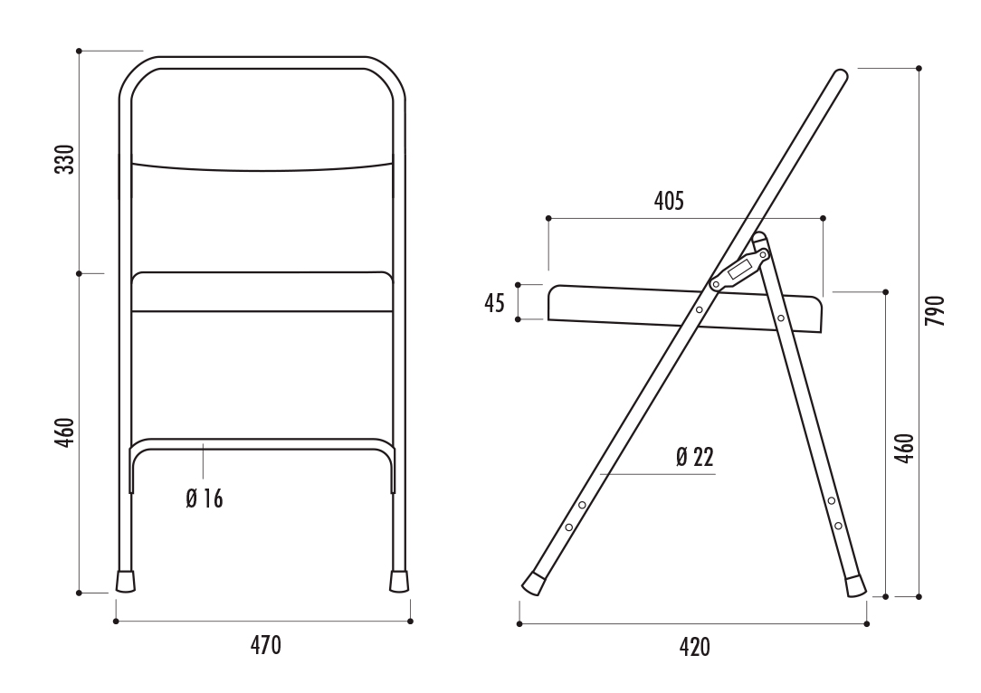 dimensions de la chaise plainte gênes en métal - dmc direct