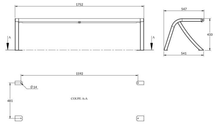 Dessin technique de la banquette lames en compact - DMC Direct