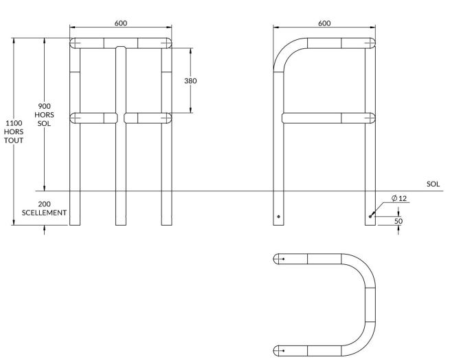 Dessin technique de l'étrier de protection 3 pieds de DMC Direct