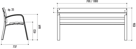 Dimension du banc public en pin blanc