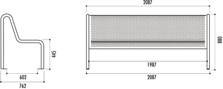 Banc acier galvanisé moderne 2 mètres