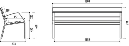 Banc aluminium 300 cm