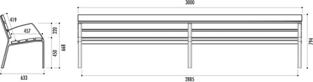 Banc aluminium 300 cm