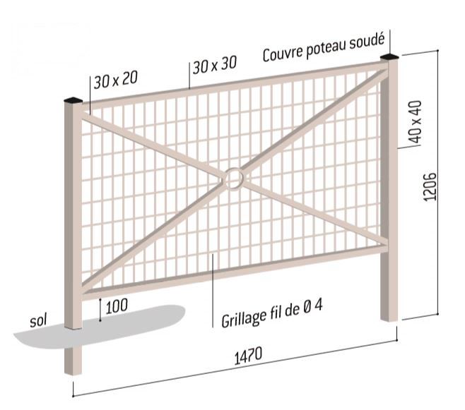 Dessin technique de la barrière de ville grillagée Orléans - DMC Direct