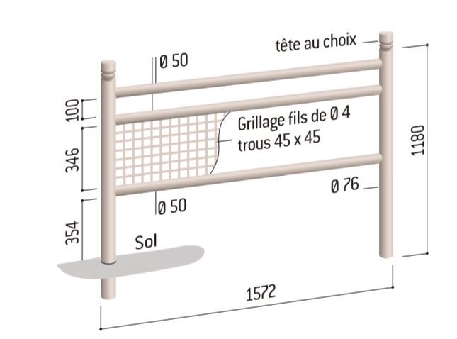 Dessin technique de la barrière urbaine grillagée - DMC Direct