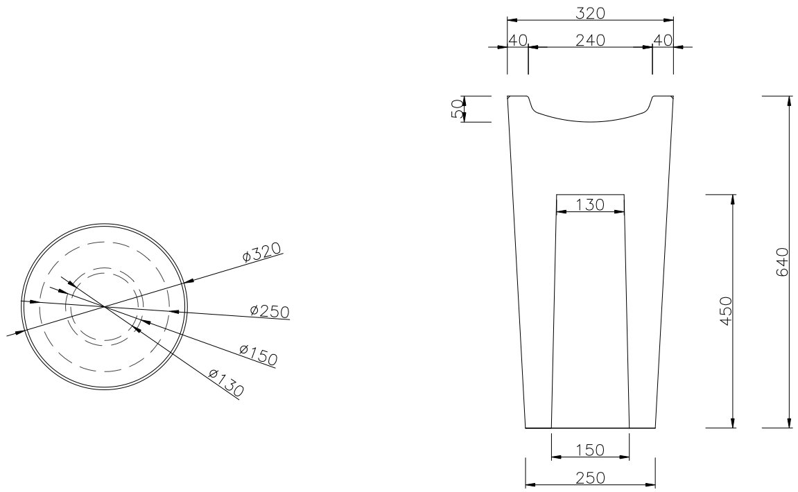 dimensions du cendrier extérieur en béton Vésuve - dmc direct