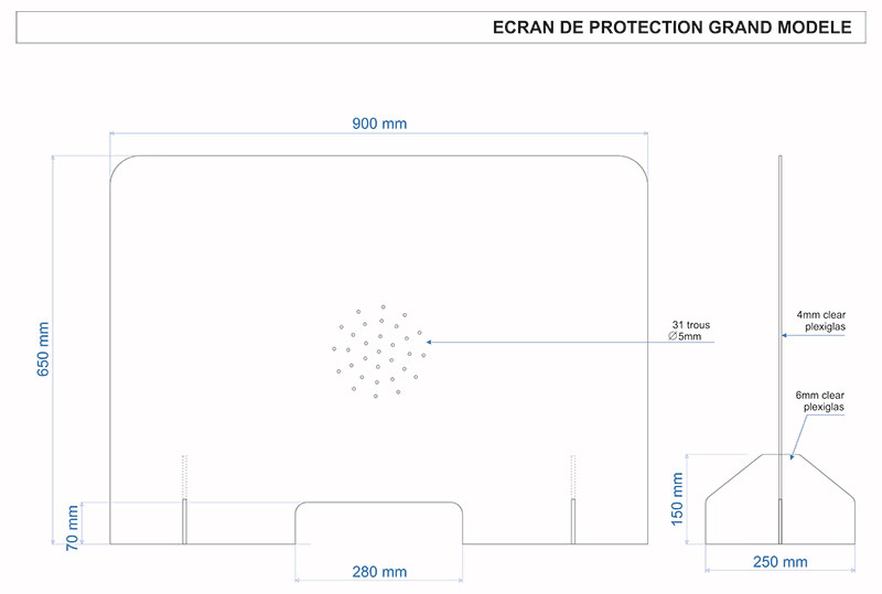 barrière de protection antivirale 900 mm