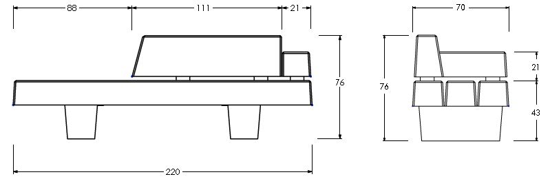 dimensions du banc extérieur moderne vanina - dmc direct